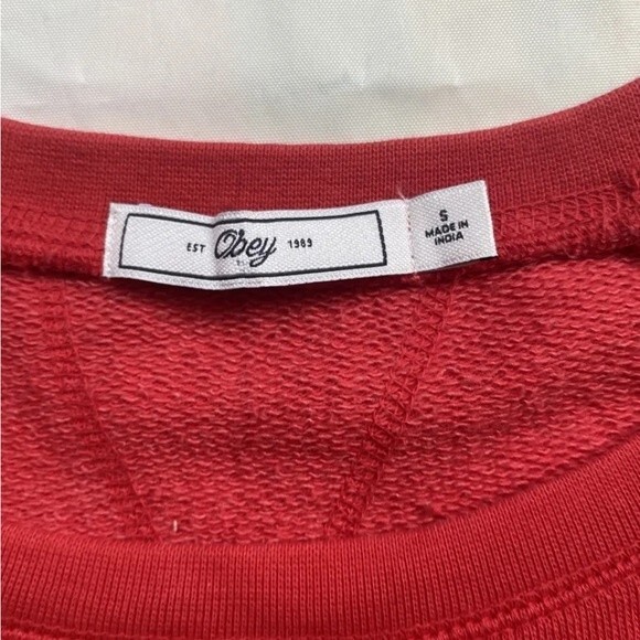 Obey Red Pullover Sweater Women Sweatshirt Long Sleeve Size Small - Picture 8 of 9